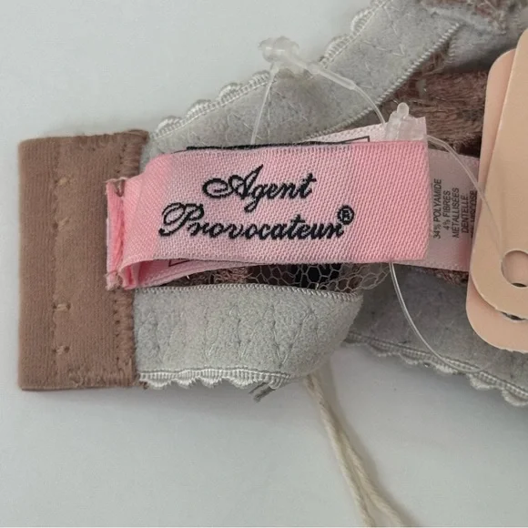 NWT AGENT PROVOCATEUR Lorelli Lace Silk Underwire Bra Rose Gold and Silver 34D - Picture 8 of 16
